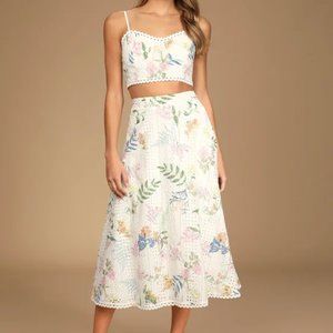 Lulus Sweet at Heart White Floral Embroidered Two-Piece Midi Dress